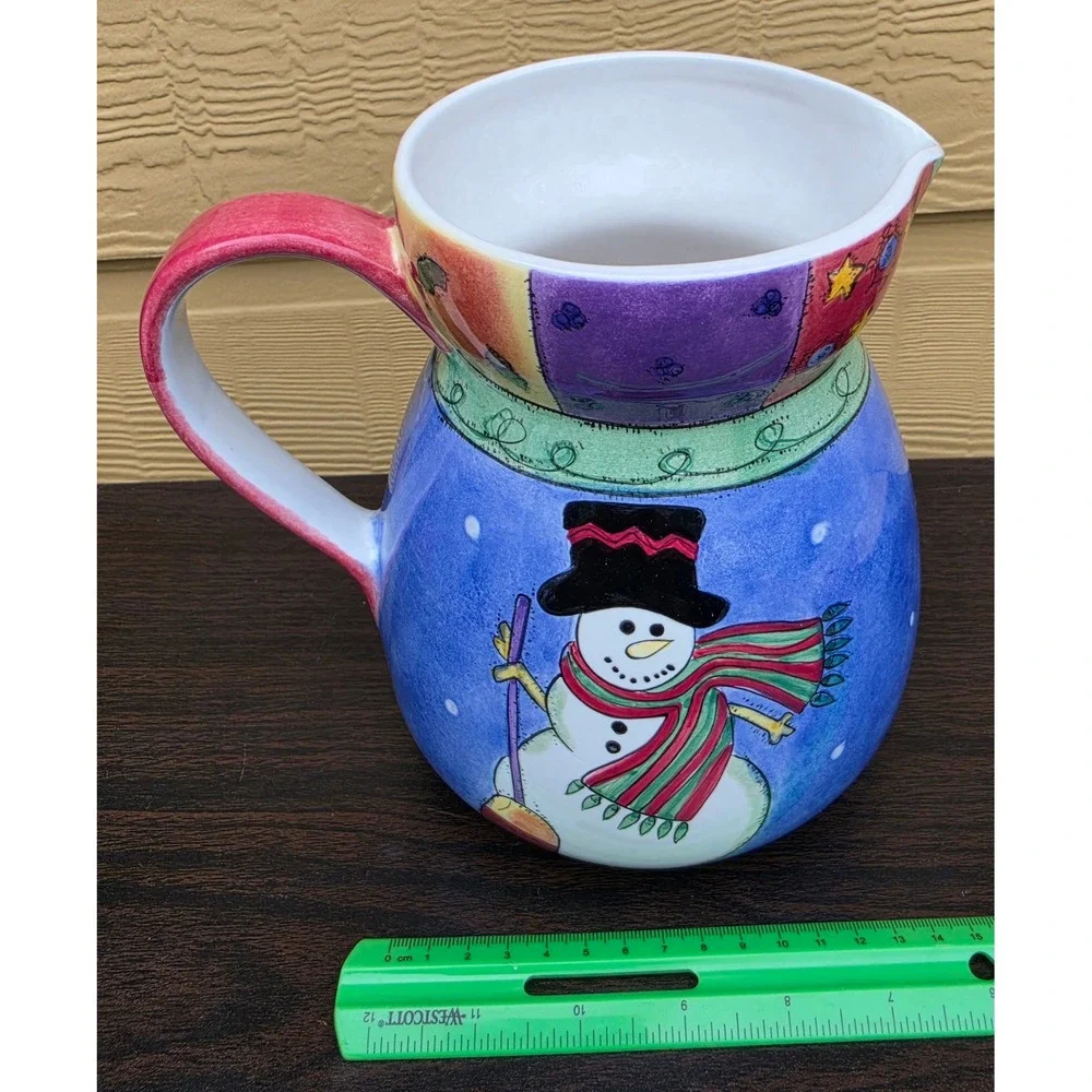 Sango Sweet Shoppe Christmas Snowman Pitcher Sue Zipkin 8 Inch 0977-112 Blue